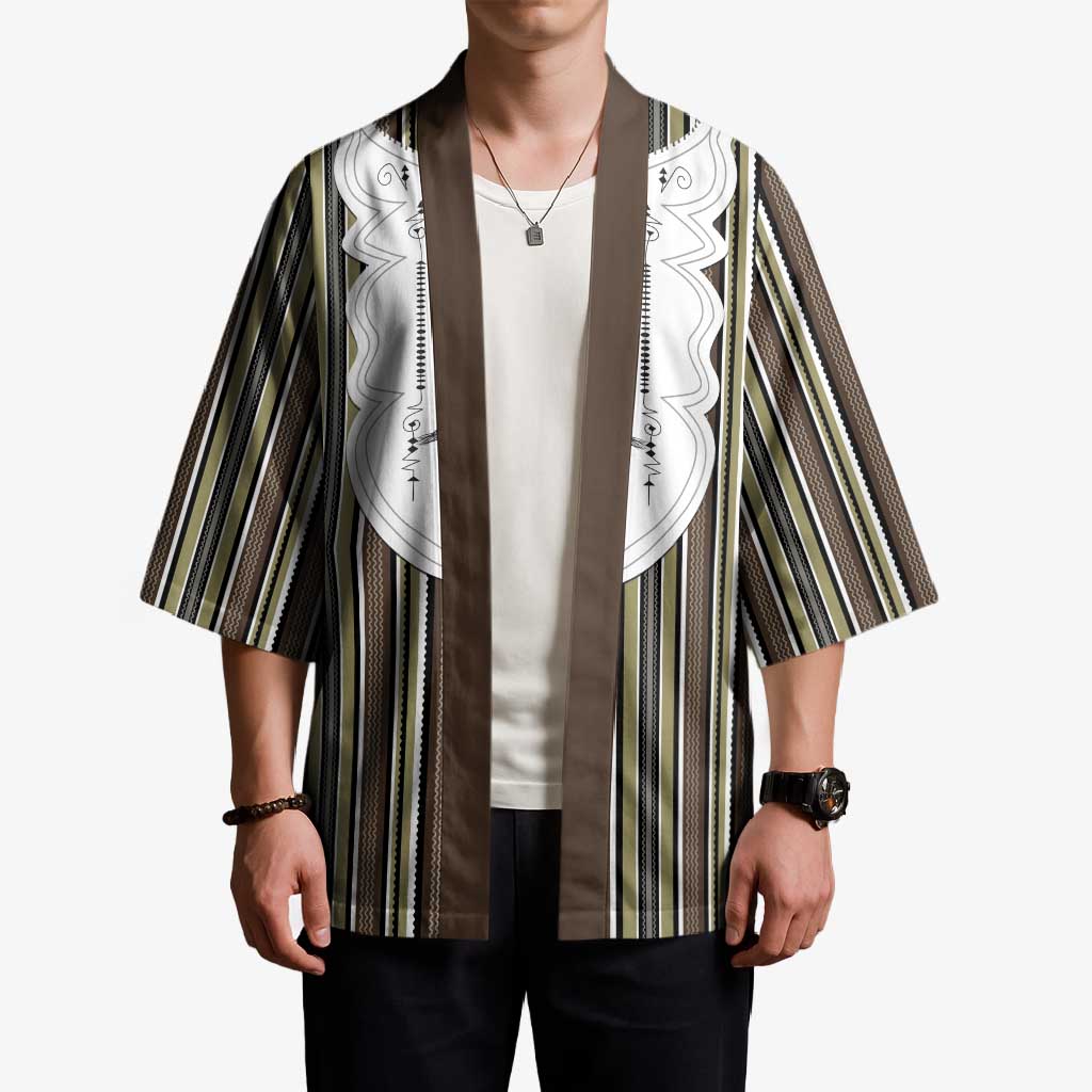 Liberia Brown Kpelle Traditional Pattern Kimono - Wonder Print Shop