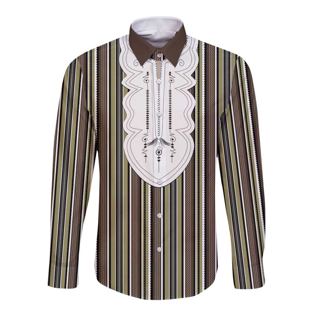 Liberia Brown Kpelle Traditional Pattern Long Sleeve Button Shirt - Wonder Print Shop