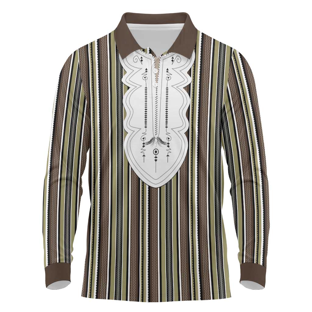 Liberia Brown Kpelle Traditional Pattern Long Sleeve Polo Shirt - Wonder Print Shop