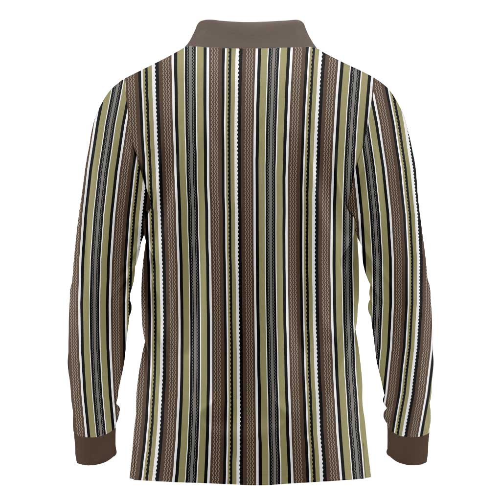 Liberia Brown Kpelle Traditional Pattern Long Sleeve Polo Shirt - Wonder Print Shop