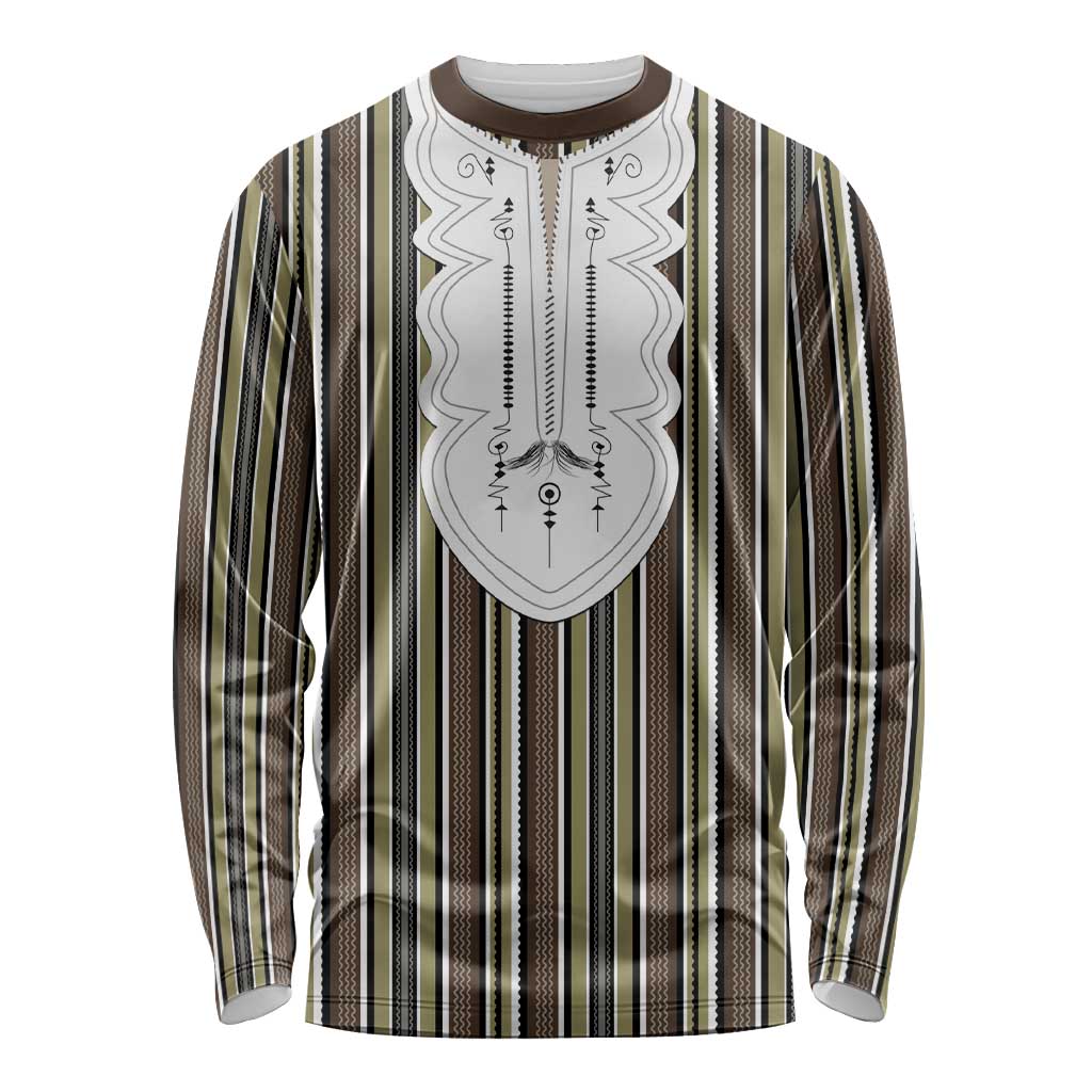 Liberia Brown Kpelle Traditional Pattern Long Sleeve Shirt - Wonder Print Shop