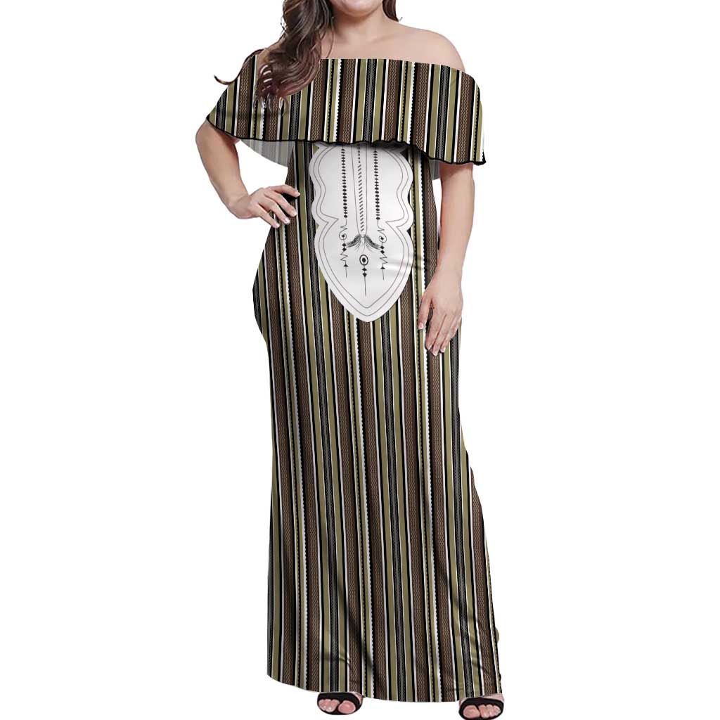 Liberia Brown Kpelle Traditional Pattern Off Shoulder Maxi Dress - Wonder Print Shop
