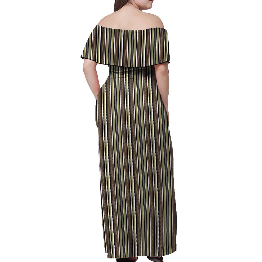 Liberia Brown Kpelle Traditional Pattern Off Shoulder Maxi Dress - Wonder Print Shop