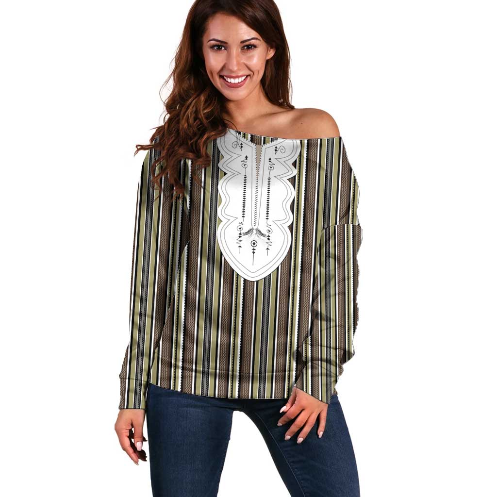 Liberia Brown Kpelle Traditional Pattern Off Shoulder Sweater - Wonder Print Shop