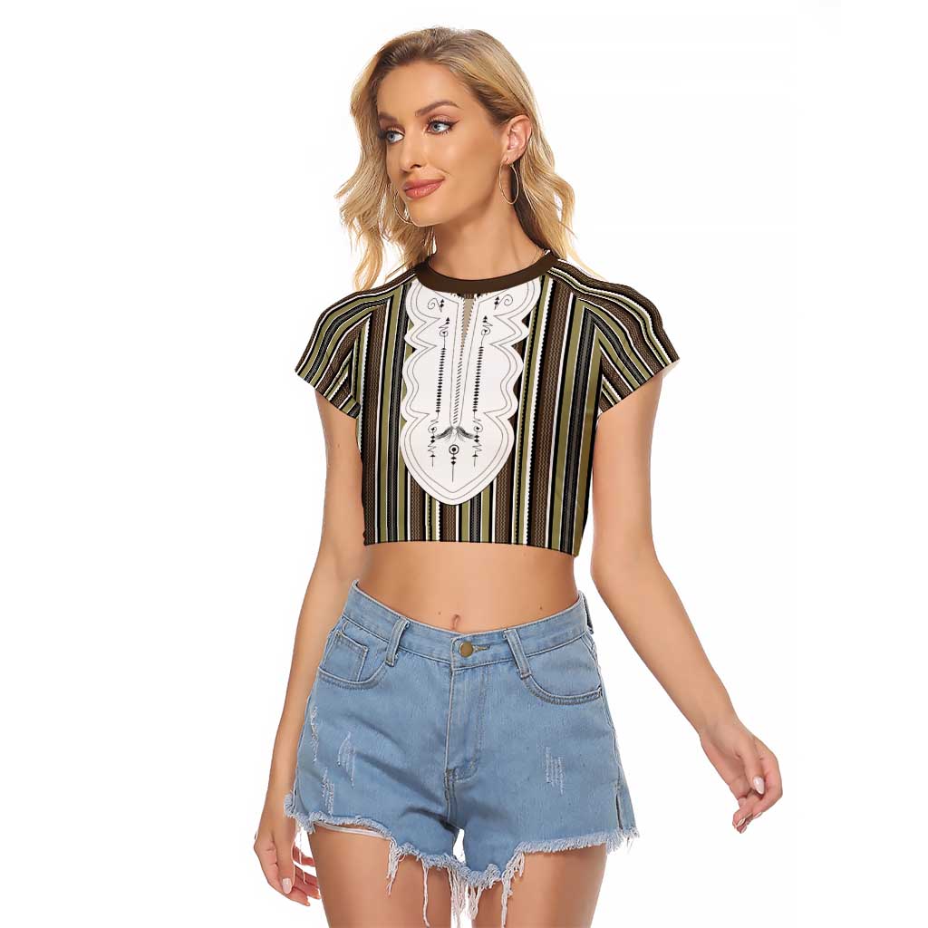 Liberia Brown Kpelle Traditional Pattern Raglan Cropped T Shirt - Wonder Print Shop