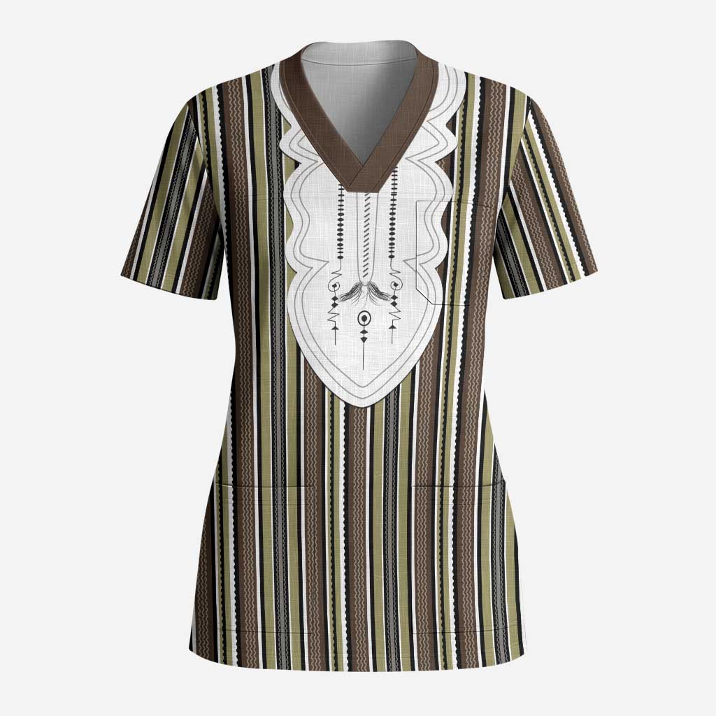Liberia Brown Kpelle Traditional Pattern Scrub Top - Wonder Print Shop