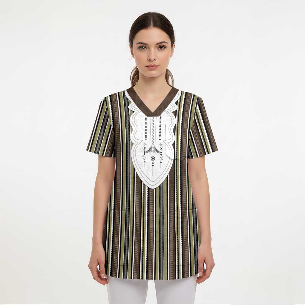 Liberia Brown Kpelle Traditional Pattern Scrub Top - Wonder Print Shop