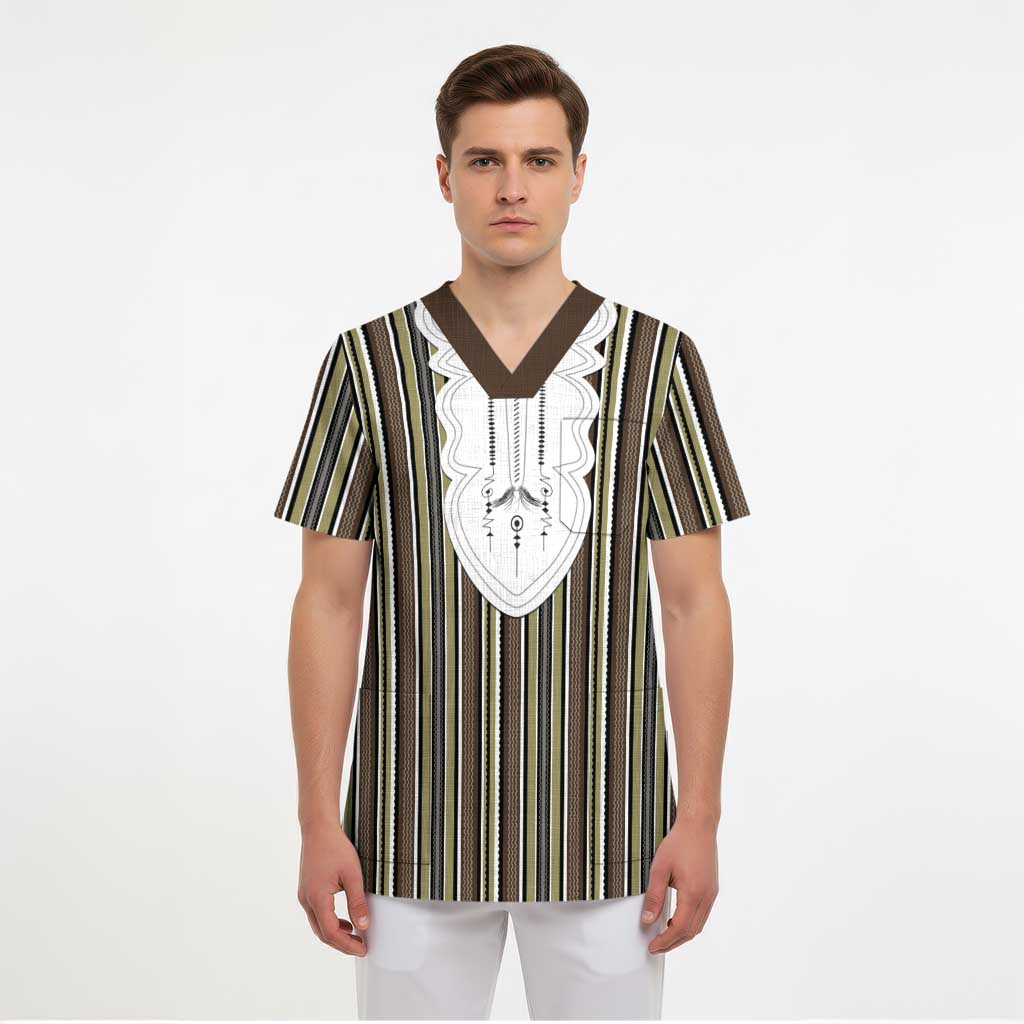 Liberia Brown Kpelle Traditional Pattern Scrub Top - Wonder Print Shop