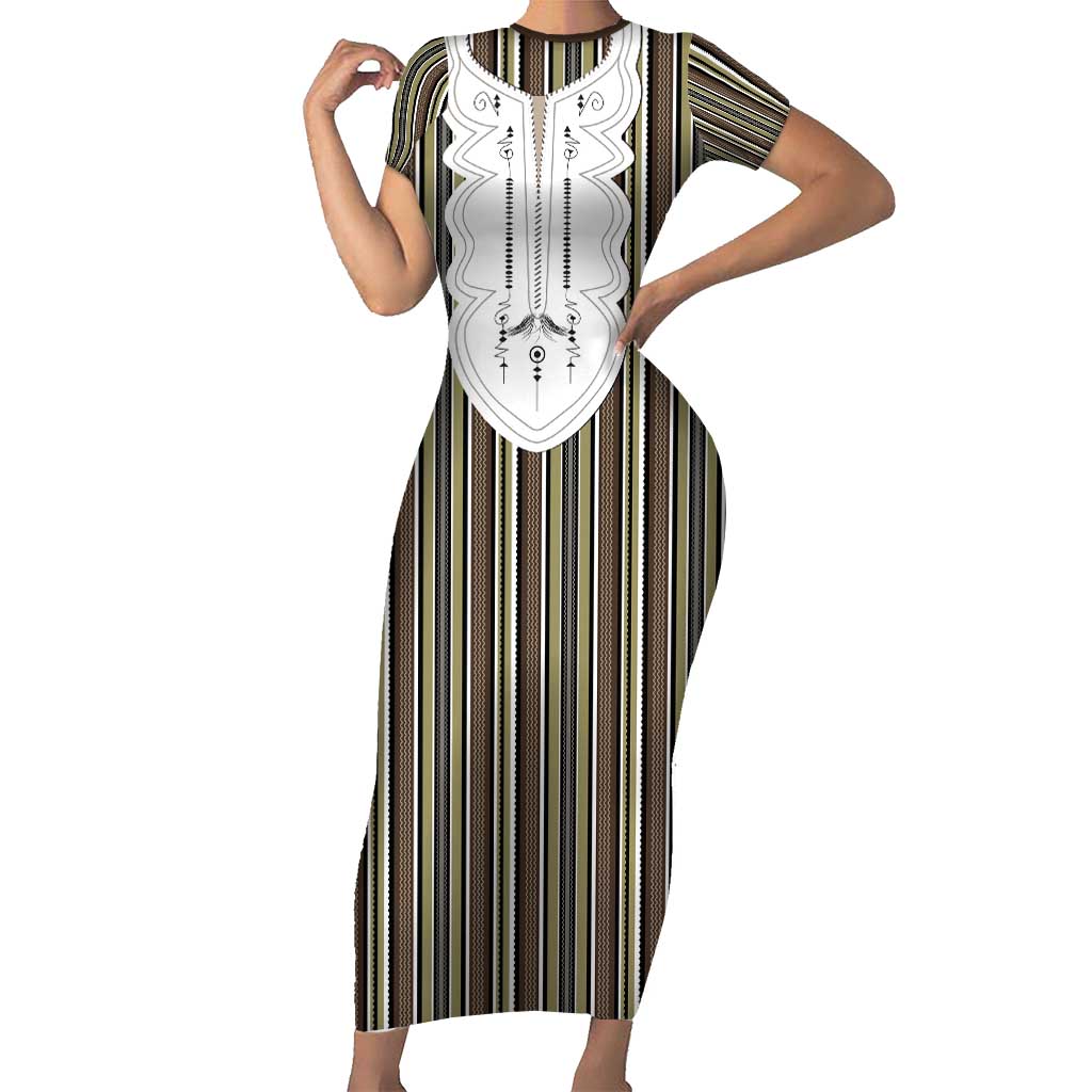 Liberia Brown Kpelle Traditional Pattern Short Sleeve Bodycon Dress - Wonder Print Shop