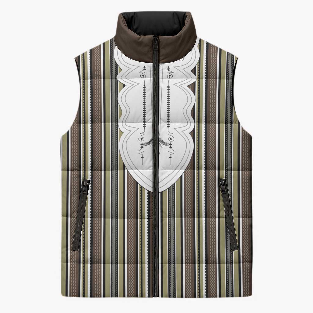 Liberia Brown Kpelle Traditional Pattern Sleeveless Puffer Jacket - Wonder Print Shop