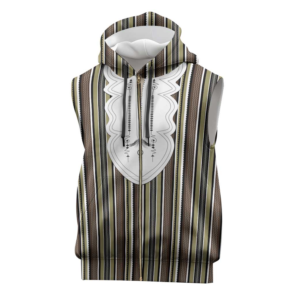 Liberia Brown Kpelle Traditional Pattern Sleeveless Zip Hoodie - Wonder Print Shop