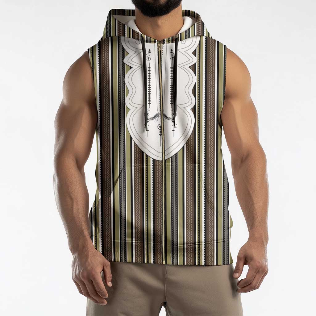 Liberia Brown Kpelle Traditional Pattern Sleeveless Zip Hoodie - Wonder Print Shop
