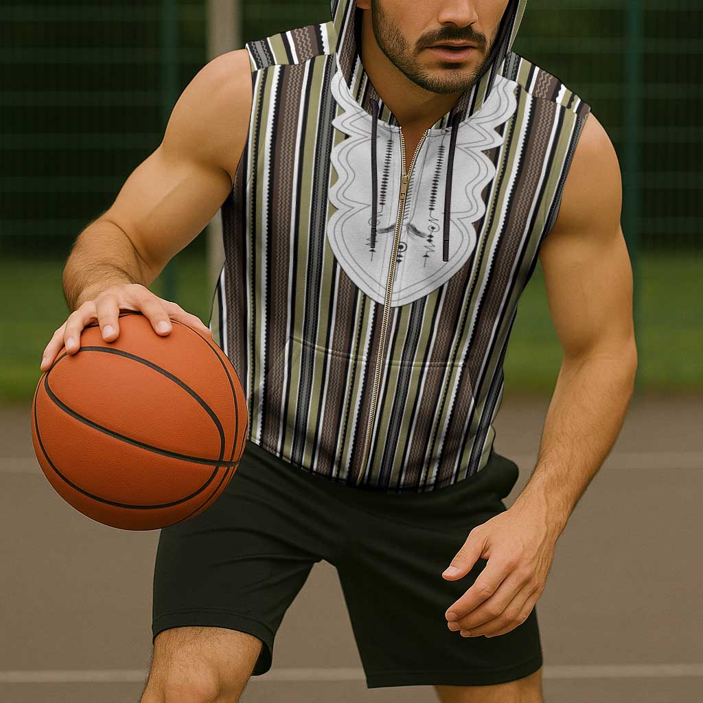 Liberia Brown Kpelle Traditional Pattern Sleeveless Zip Hoodie - Wonder Print Shop