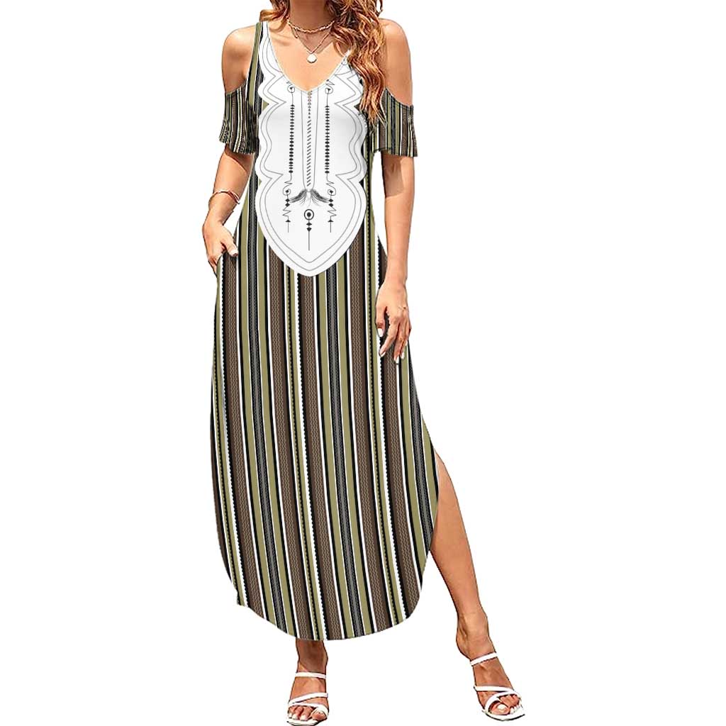 Liberia Brown Kpelle Traditional Pattern Summer Maxi Dress - Wonder Print Shop