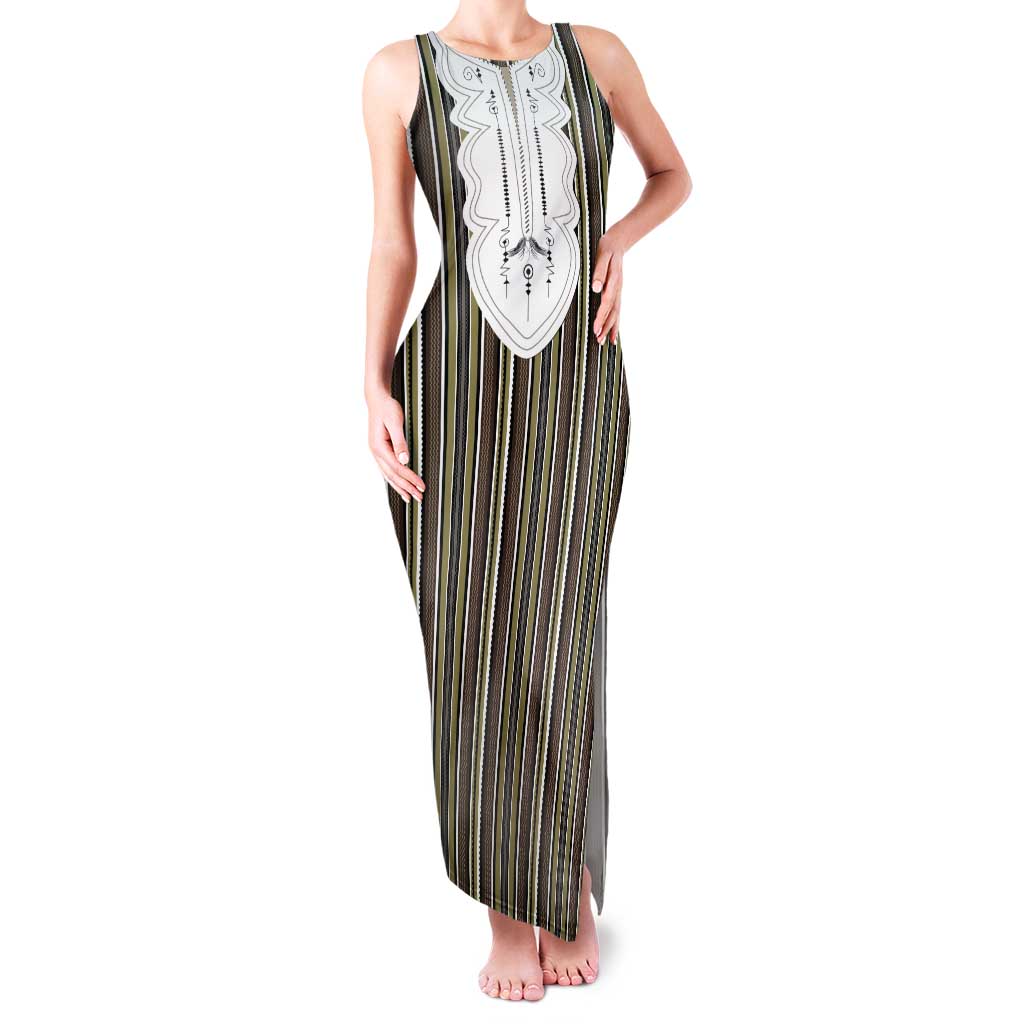 Liberia Brown Kpelle Traditional Pattern Tank Maxi Dress - Wonder Print Shop