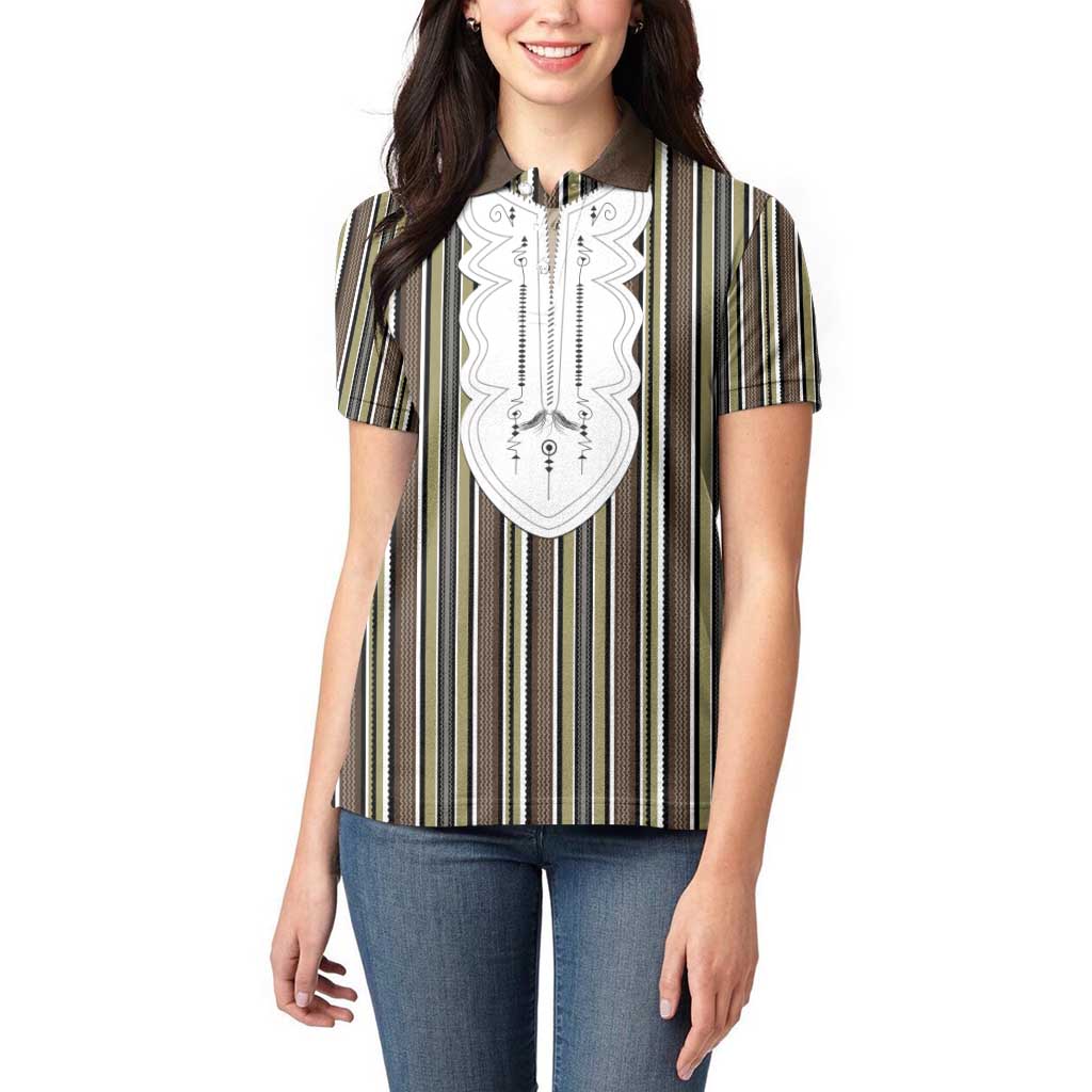 Liberia Brown Kpelle Traditional Pattern Women Polo Shirt - Wonder Print Shop