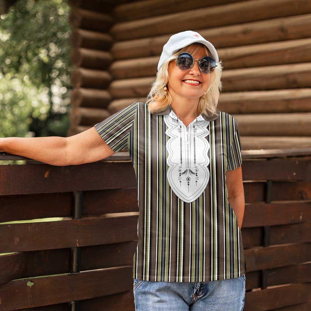 Liberia Brown Kpelle Traditional Pattern Women Polo Shirt - Wonder Print Shop