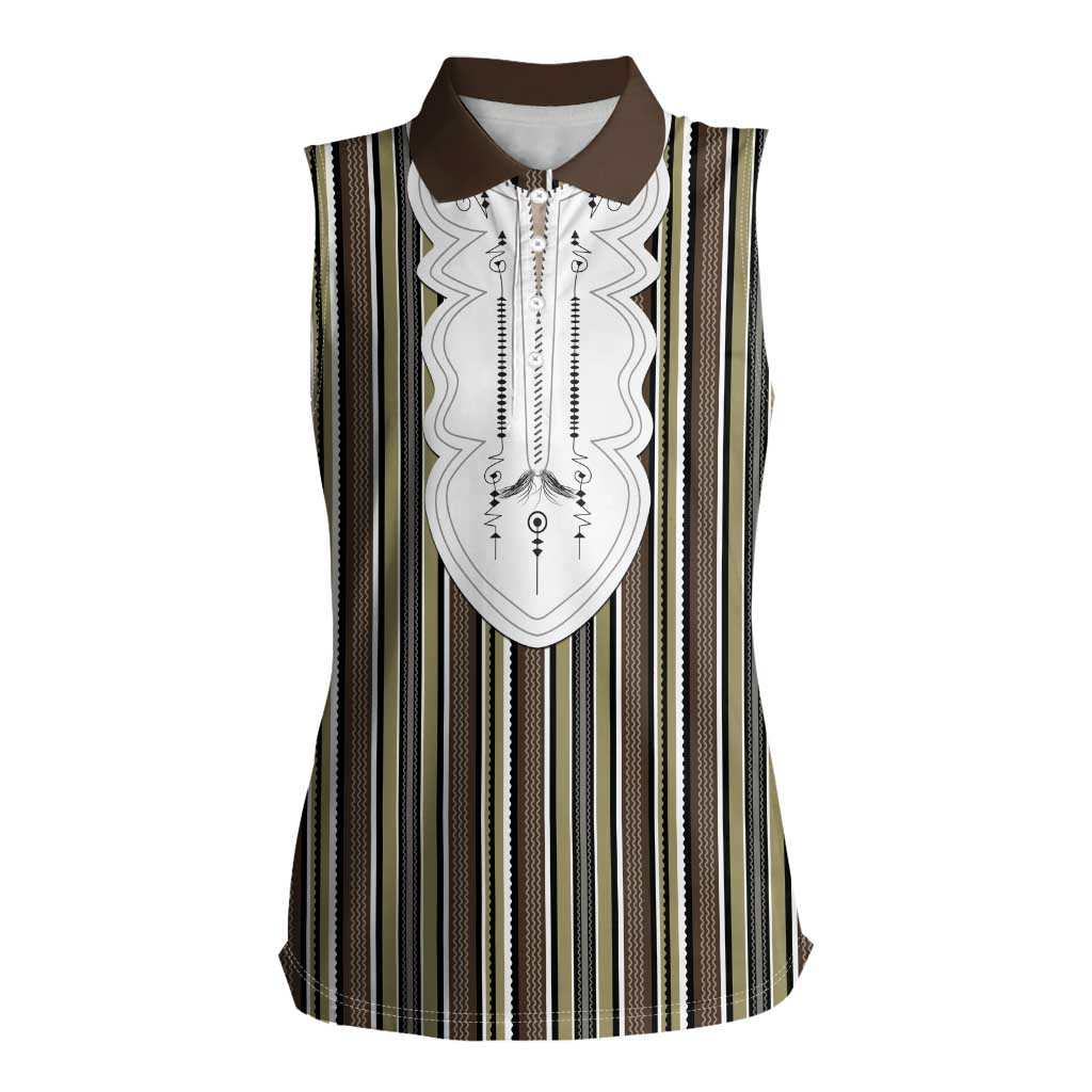 Liberia Brown Kpelle Traditional Pattern Women Sleeveless Polo Shirt - Wonder Print Shop
