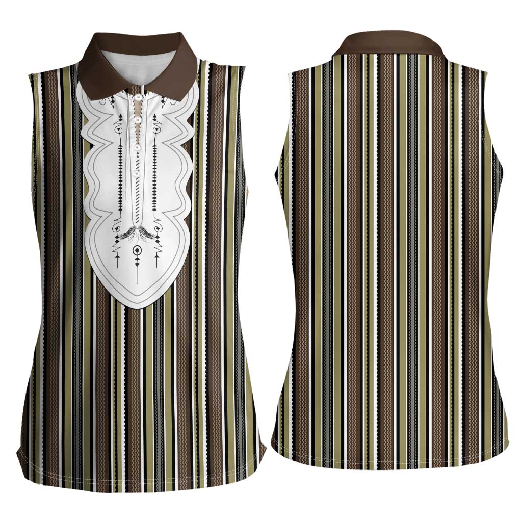 Liberia Brown Kpelle Traditional Pattern Women Sleeveless Polo Shirt - Wonder Print Shop