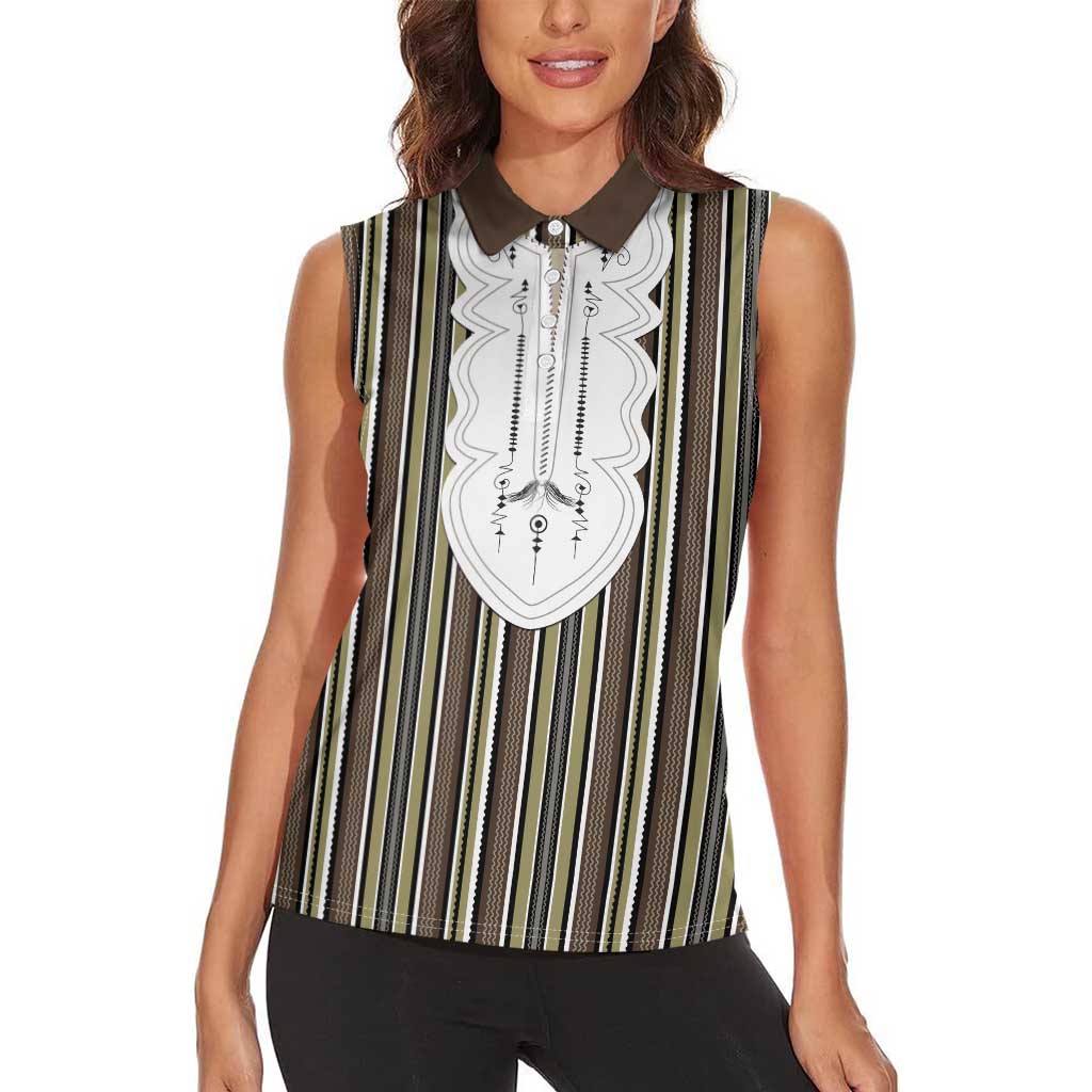 Liberia Brown Kpelle Traditional Pattern Women Sleeveless Polo Shirt - Wonder Print Shop