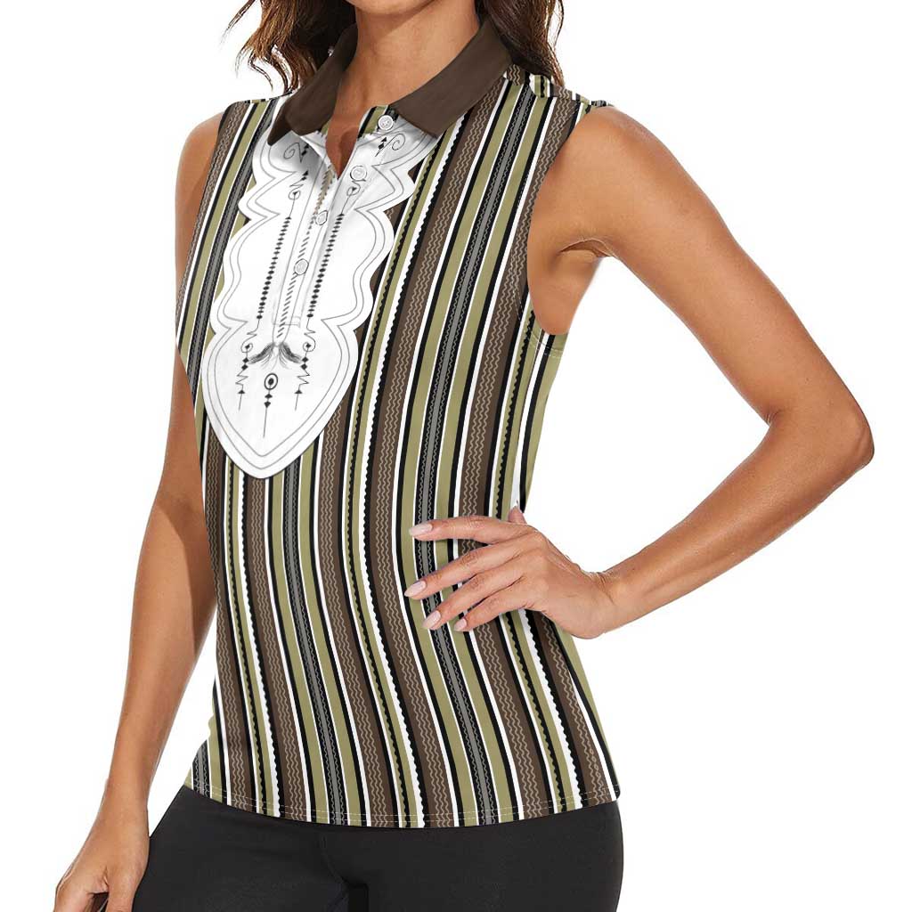 Liberia Brown Kpelle Traditional Pattern Women Sleeveless Polo Shirt - Wonder Print Shop