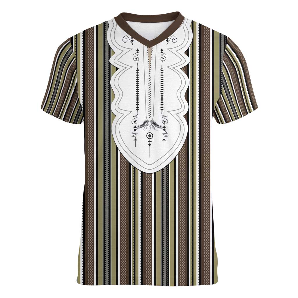 Liberia Brown Kpelle Traditional Pattern Women V-Neck T-Shirt - Wonder Print Shop
