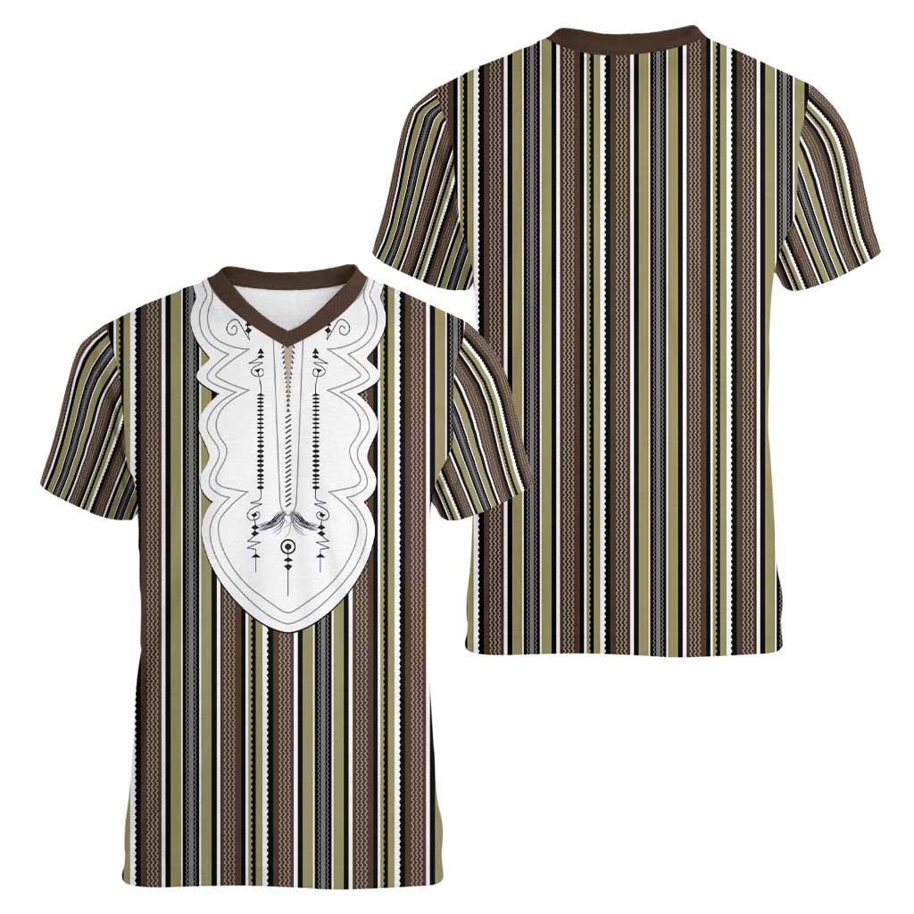 Liberia Brown Kpelle Traditional Pattern Women V-Neck T-Shirt - Wonder Print Shop