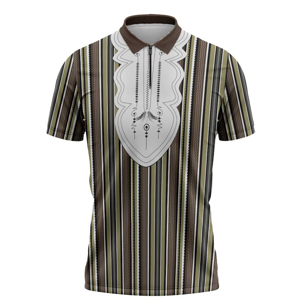 Liberia Brown Kpelle Traditional Pattern Zipper Polo Shirt - Wonder Print Shop