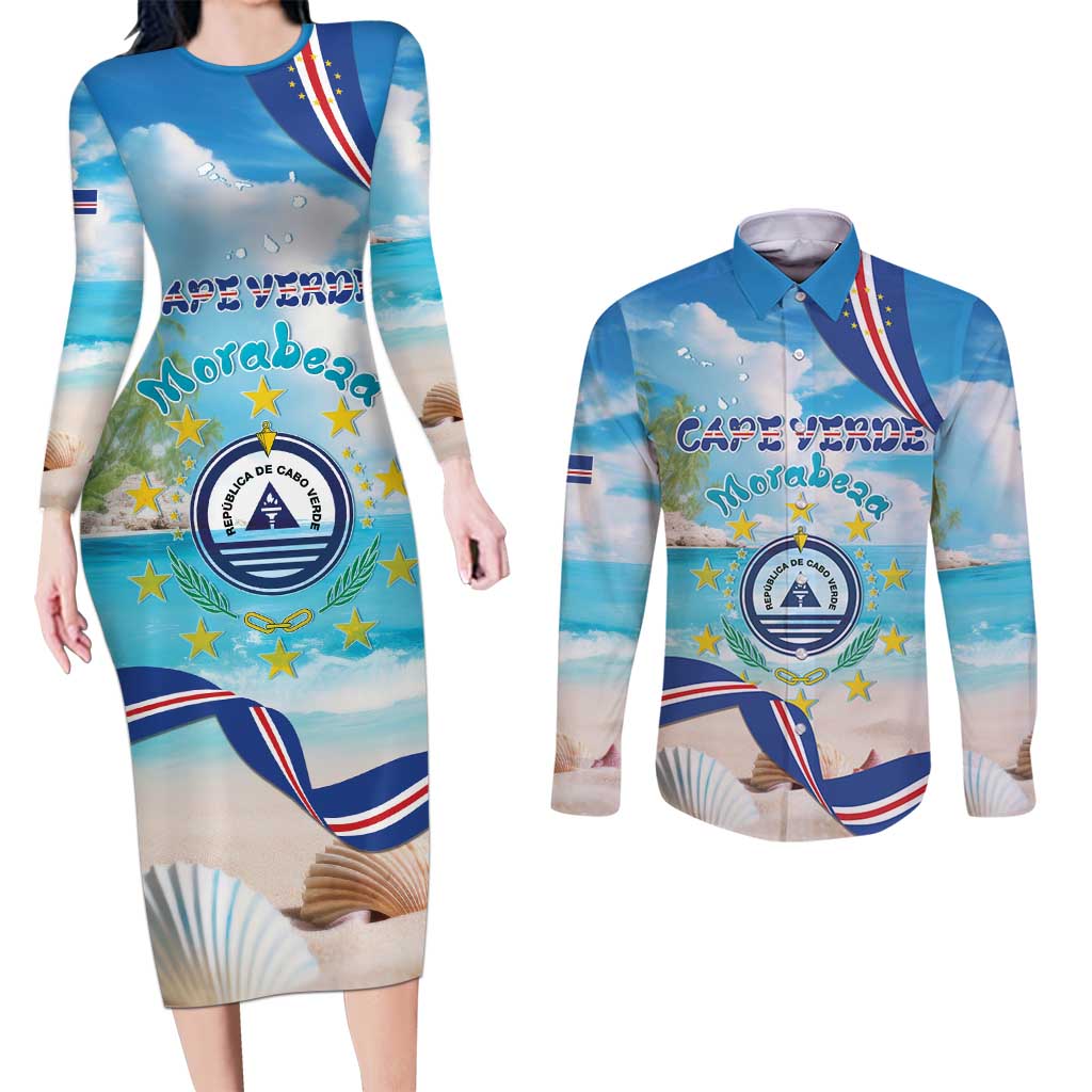 Cape Verde Morabeza Couples Matching Long Sleeve Bodycon Dress and Long Sleeve Button Shirt Island Welcome - Wonder Print Shop
