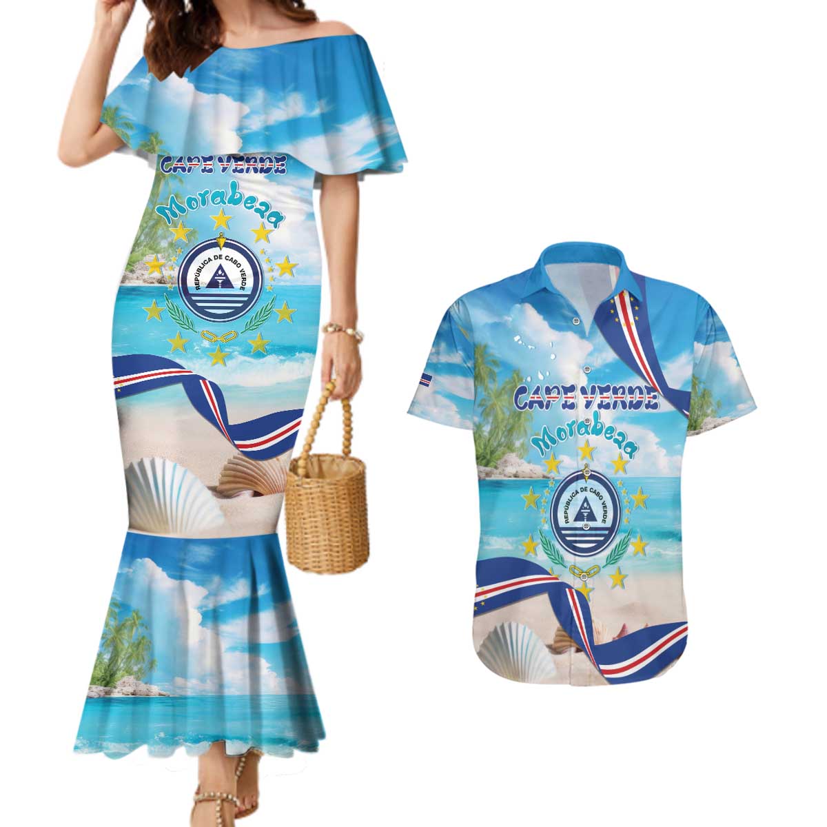 Cape Verde Morabeza Couples Matching Mermaid Dress and Hawaiian Shirt Island Welcome - Wonder Print Shop