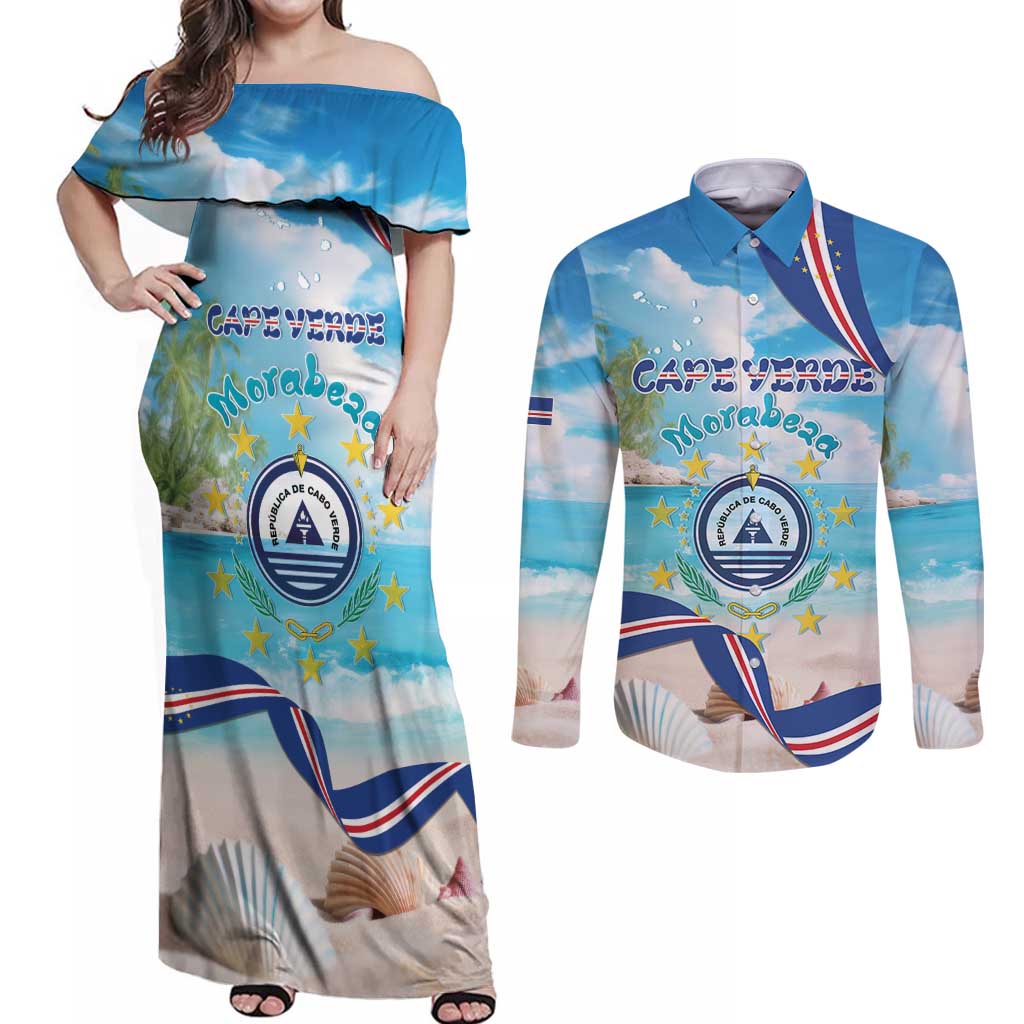 Cape Verde Morabeza Couples Matching Off Shoulder Maxi Dress and Long Sleeve Button Shirt Island Welcome - Wonder Print Shop