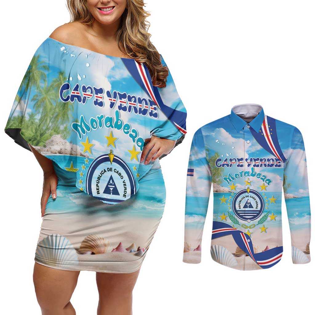 Cape Verde Morabeza Couples Matching Off Shoulder Short Dress and Long Sleeve Button Shirt Island Welcome - Wonder Print Shop