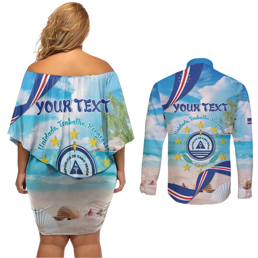Cape Verde Morabeza Couples Matching Off Shoulder Short Dress and Long Sleeve Button Shirt Island Welcome - Wonder Print Shop