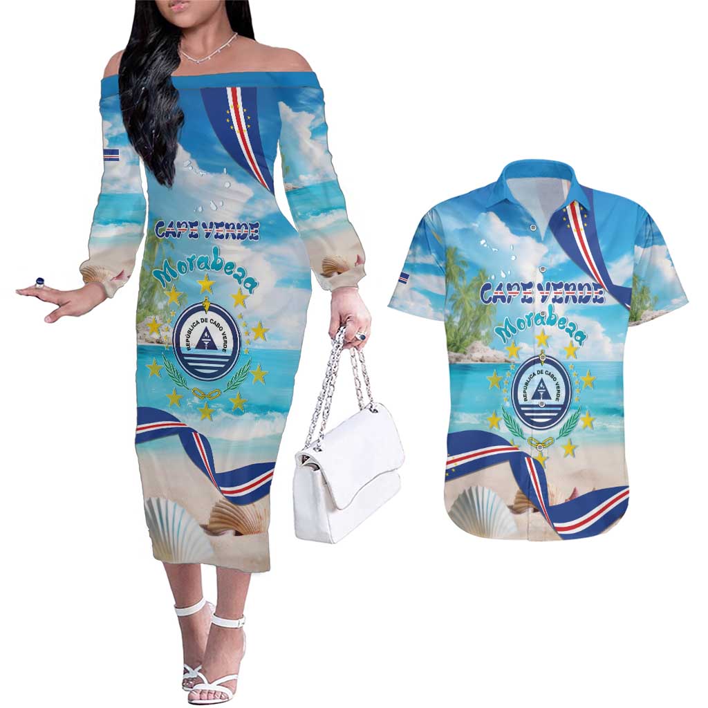 Cape Verde Morabeza Couples Matching Off The Shoulder Long Sleeve Dress and Hawaiian Shirt Island Welcome - Wonder Print Shop
