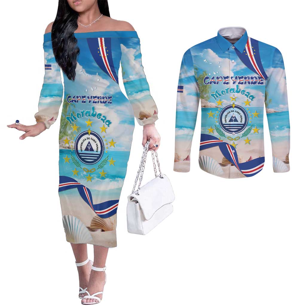 Cape Verde Morabeza Couples Matching Off The Shoulder Long Sleeve Dress and Long Sleeve Button Shirt Island Welcome - Wonder Print Shop