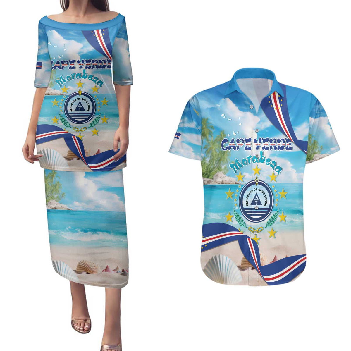 Cape Verde Morabeza Couples Matching Puletasi and Hawaiian Shirt Island Welcome - Wonder Print Shop