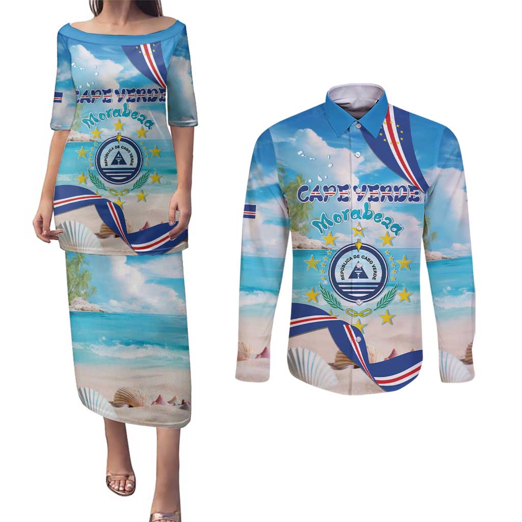 Cape Verde Morabeza Couples Matching Puletasi and Long Sleeve Button Shirt Island Welcome - Wonder Print Shop