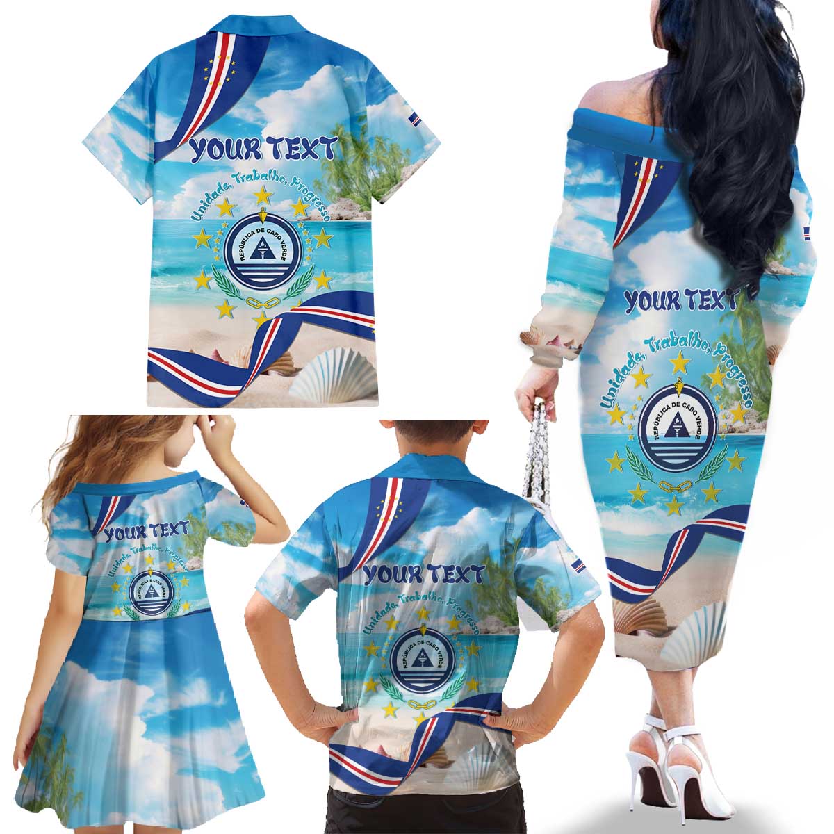 Cape Verde Morabeza Family Matching Off The Shoulder Long Sleeve Dress and Hawaiian Shirt Island Welcome - Wonder Print Shop