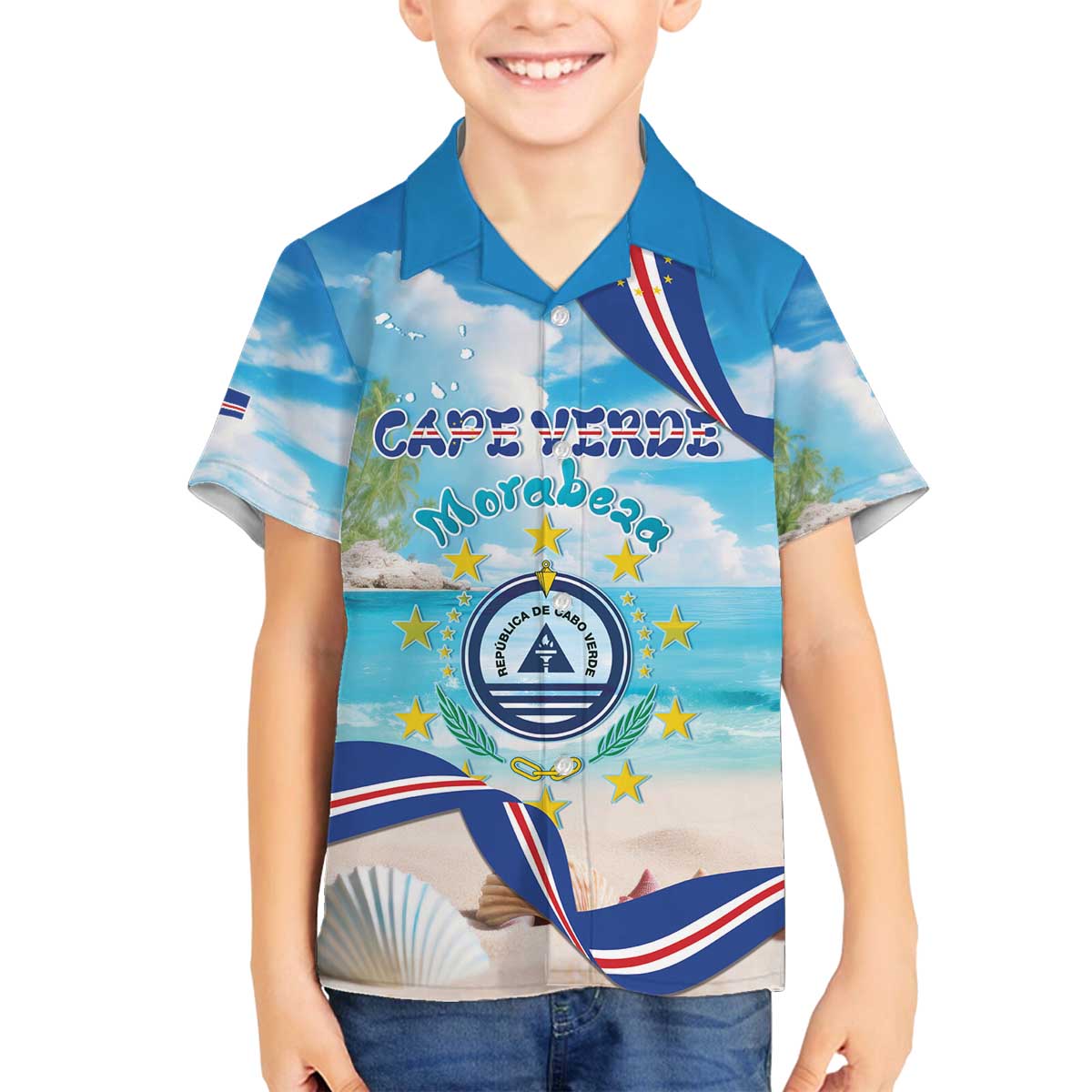Cape Verde Morabeza Family Matching Off The Shoulder Long Sleeve Dress and Hawaiian Shirt Island Welcome - Wonder Print Shop