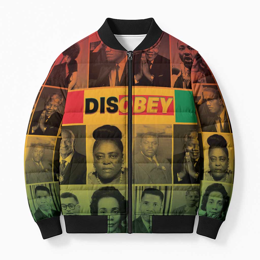 Disobey Black History Tribute Bomber Puffer Jacket Honoring the Civil Rights Legacy - Wonder Print Shop