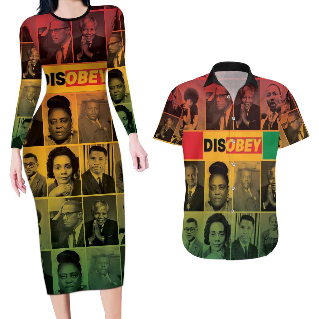 Disobey Black History Tribute Couples Matching Long Sleeve Bodycon Dress and Hawaiian Shirt Honoring the Civil Rights Legacy - Wonder Print Shop