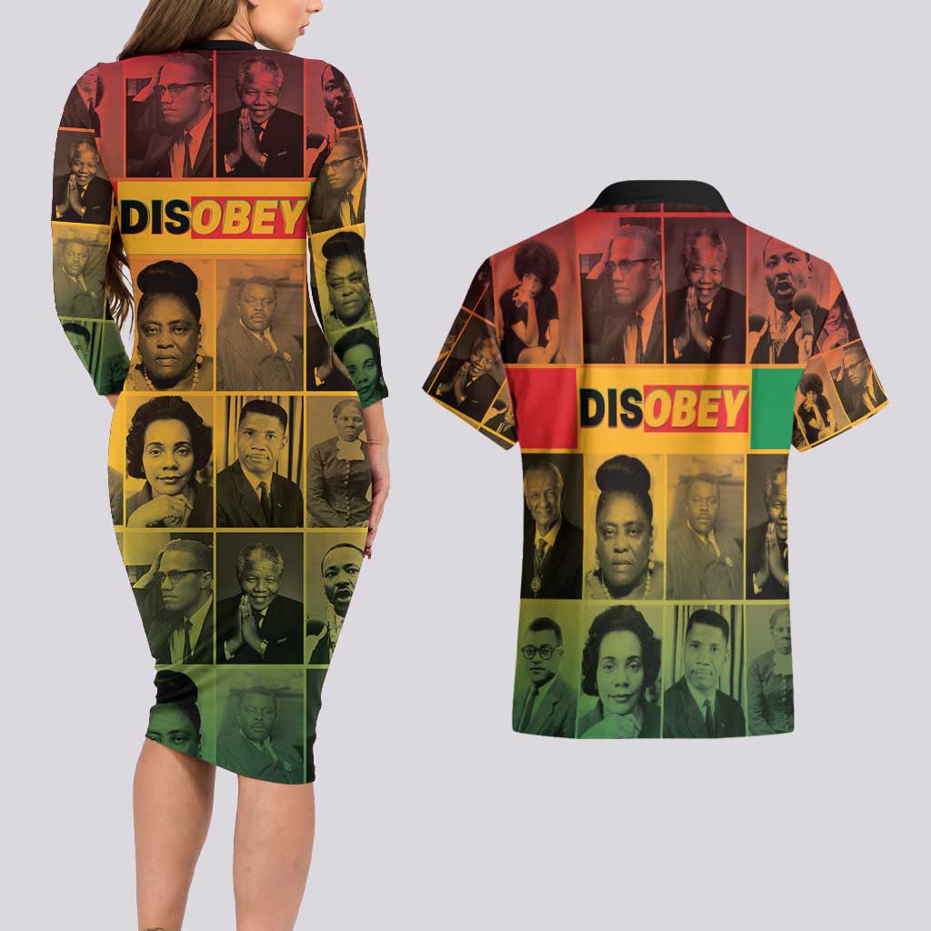 Disobey Black History Tribute Couples Matching Long Sleeve Bodycon Dress and Hawaiian Shirt Honoring the Civil Rights Legacy - Wonder Print Shop