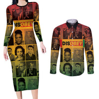 Disobey Black History Tribute Couples Matching Long Sleeve Bodycon Dress and Long Sleeve Button Shirt Honoring the Civil Rights Legacy - Wonder Print Shop
