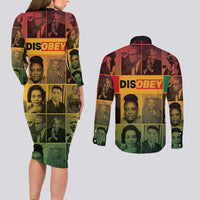 Disobey Black History Tribute Couples Matching Long Sleeve Bodycon Dress and Long Sleeve Button Shirt Honoring the Civil Rights Legacy - Wonder Print Shop