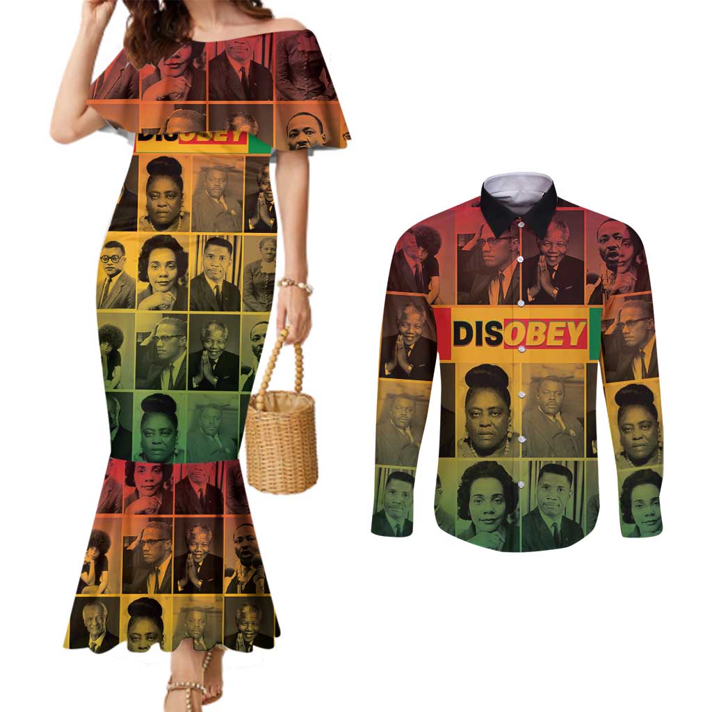 Disobey Black History Tribute Couples Matching Mermaid Dress and Long Sleeve Button Shirt Honoring the Civil Rights Legacy - Wonder Print Shop