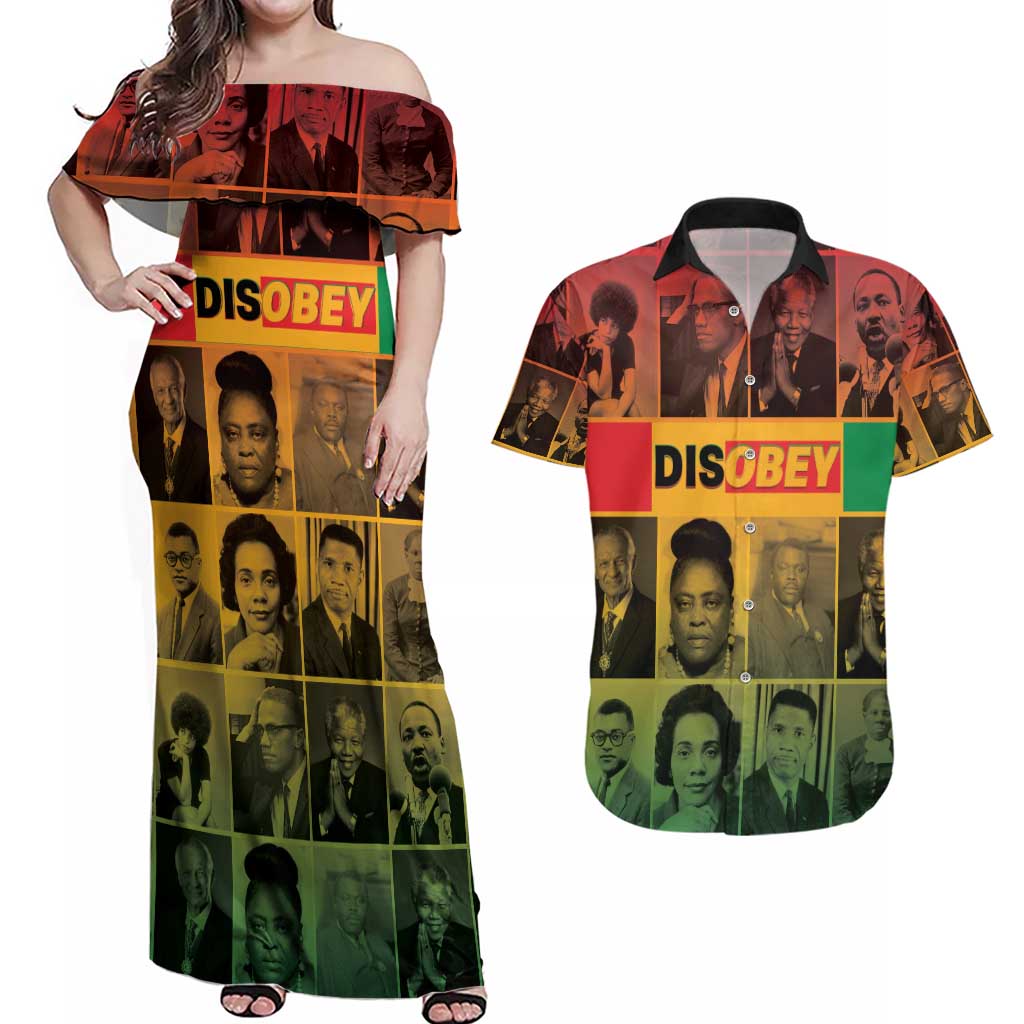 Disobey Black History Tribute Couples Matching Off Shoulder Maxi Dress and Hawaiian Shirt Honoring the Civil Rights Legacy - Wonder Print Shop