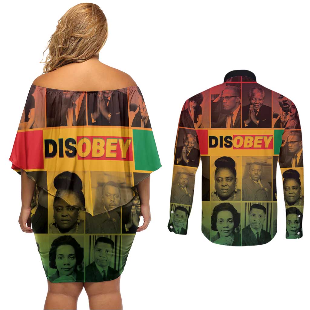 Disobey Black History Tribute Couples Matching Off Shoulder Short Dress and Long Sleeve Button Shirt Honoring the Civil Rights Legacy - Wonder Print Shop