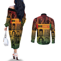 Disobey Black History Tribute Couples Matching Off The Shoulder Long Sleeve Dress and Long Sleeve Button Shirt Honoring the Civil Rights Legacy - Wonder Print Shop