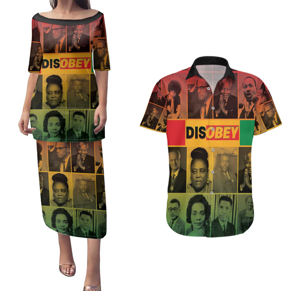 Disobey Black History Tribute Couples Matching Puletasi and Hawaiian Shirt Honoring the Civil Rights Legacy - Wonder Print Shop