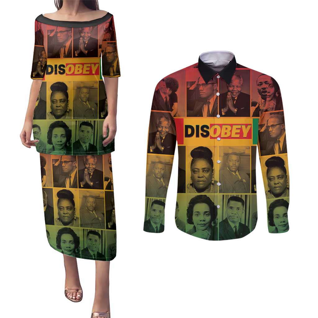 Disobey Black History Tribute Couples Matching Puletasi and Long Sleeve Button Shirt Honoring the Civil Rights Legacy - Wonder Print Shop